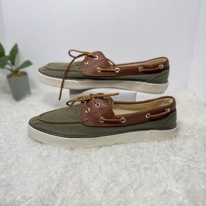 Polo Ralph Lauren Rylander Canvas Leather Upper Olive Green Boat Shoes 11D